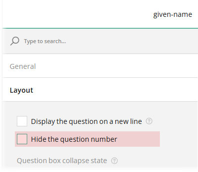 How to remove question numbers for an individual question within a form or survey